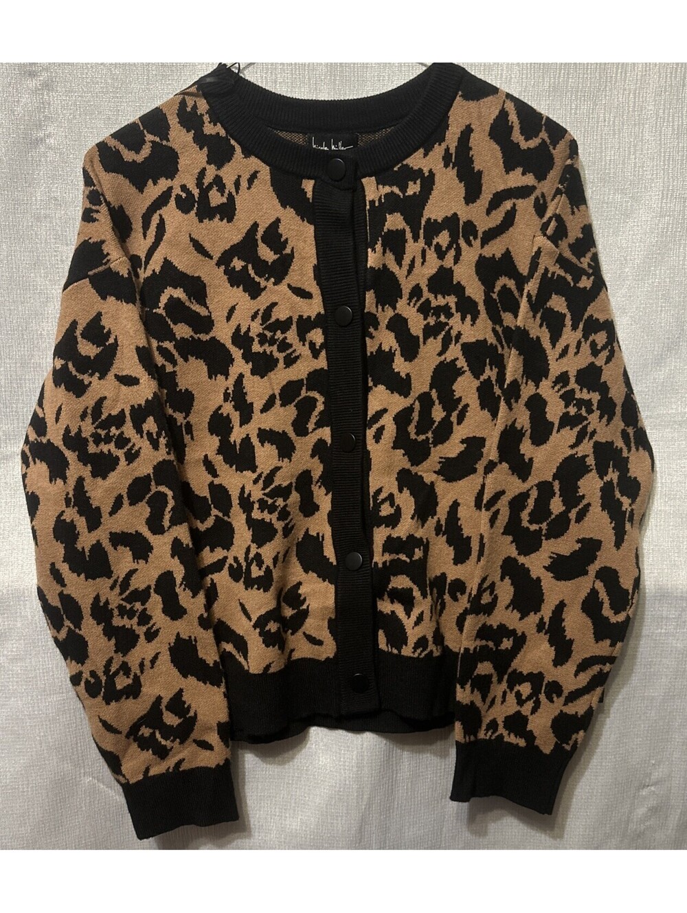 Nicole Miller NY Leopard Print Cardigan Sweater Womens Sz S